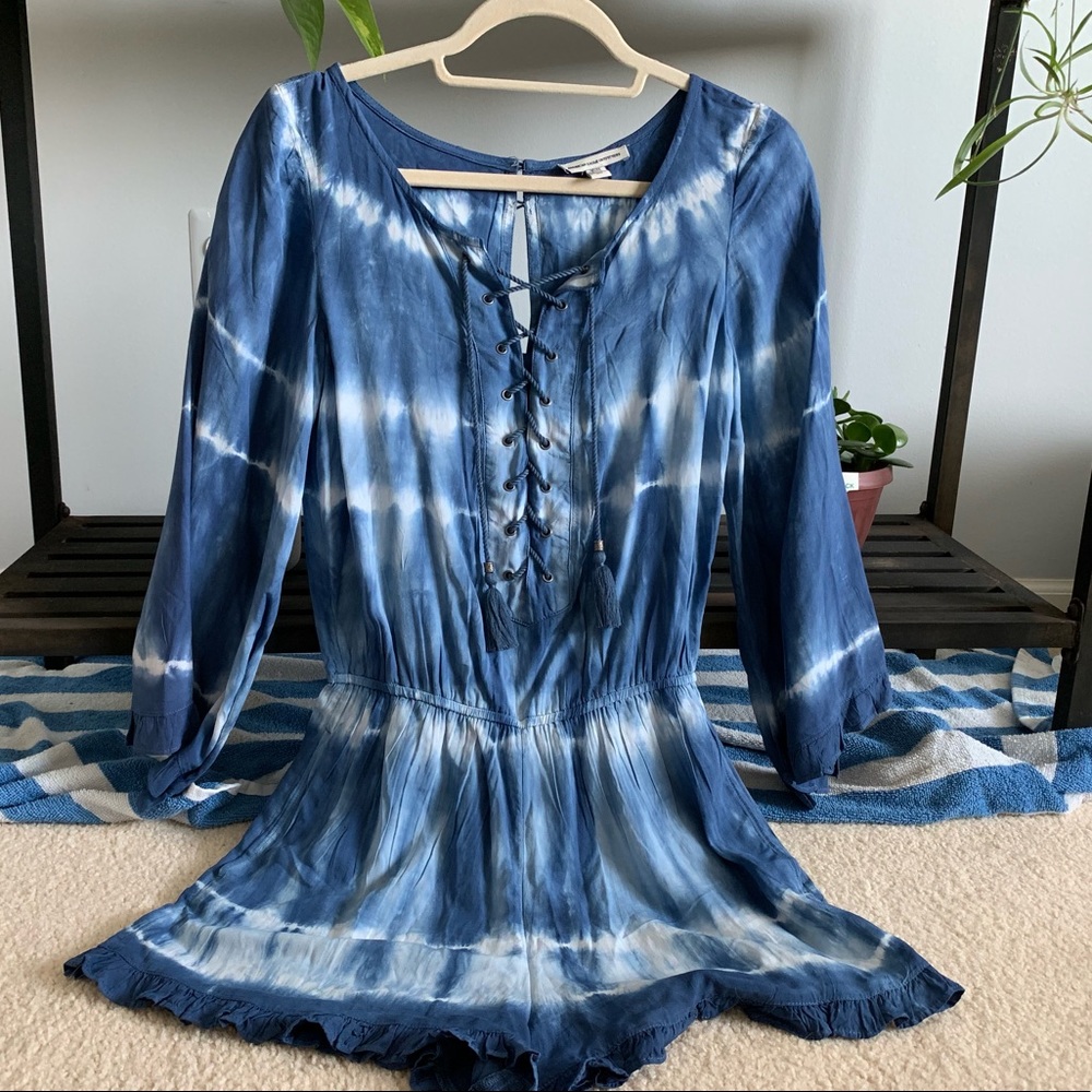 Blue Tie-Dye American Eagle Romper